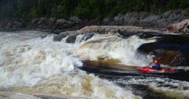 Jake Risch paddling a big rapid on the Moisie River in Quebec.