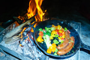 Cooking with the cast-iron skillet on a Grand Canyon self-support kayak trip.
