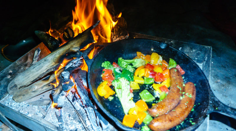 Cooking with the cast-iron skillet on a Grand Canyon self-support kayak trip.