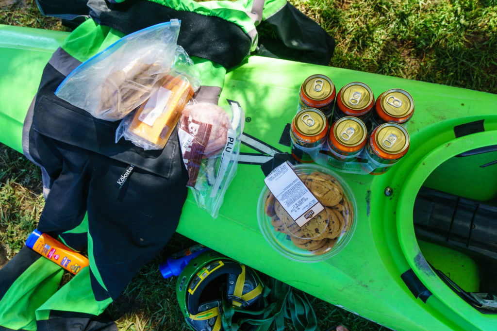 Loading up the essentials -- cookies, beer, and cheese.