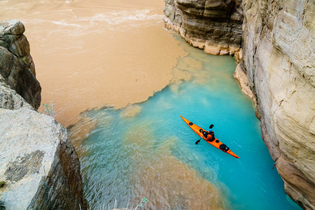 Seth Swallen makes his sea kayak look good at the Havasu / Colorado confluence.