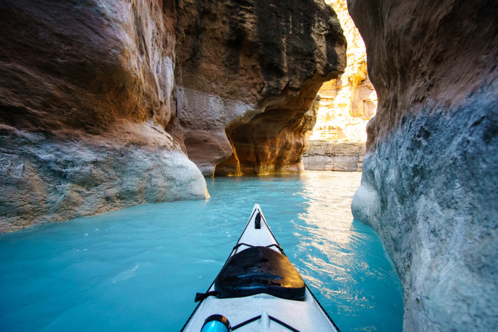 Paddling a Perception Corona sea kayak around at the Havasu Creek confluence.