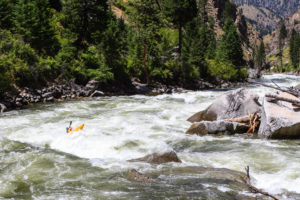 Egor Voskoboynikov powers through part two of the three-part "Fall Creek Rapid" on the South Fork of the Salmon River, Idaho.