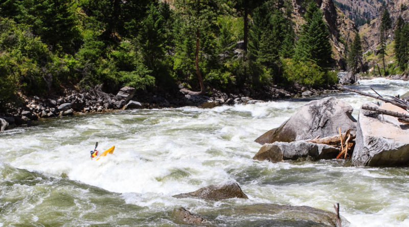 Egor Voskoboynikov powers through part two of the three-part "Fall Creek Rapid" on the South Fork of the Salmon River, Idaho.