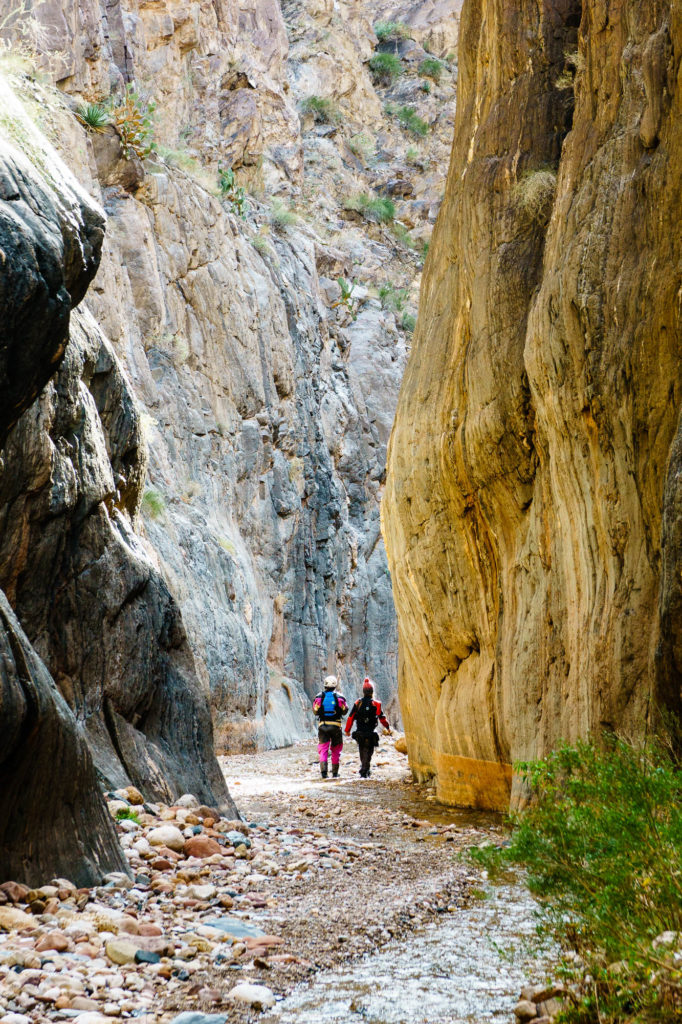 Jackie Selevan and Daphnee Tuzlak in Clear Creek's unique narrows above Phantom Ranch.