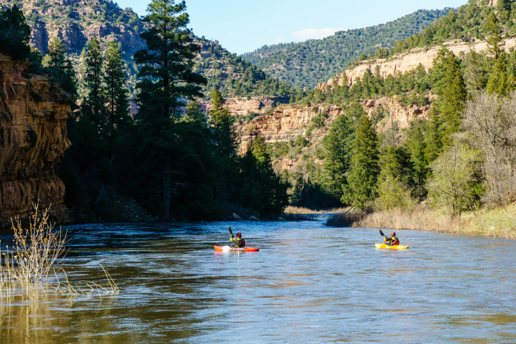 Wally Macfarlane and Justin Jimenez marvel in the beauty of the high desert canyons on the Lower Dolores.